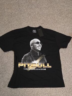 Pitbull Mr. Worldwide Mr. 305 Graphic Concert Tee Large - Black/Gold Print NWT